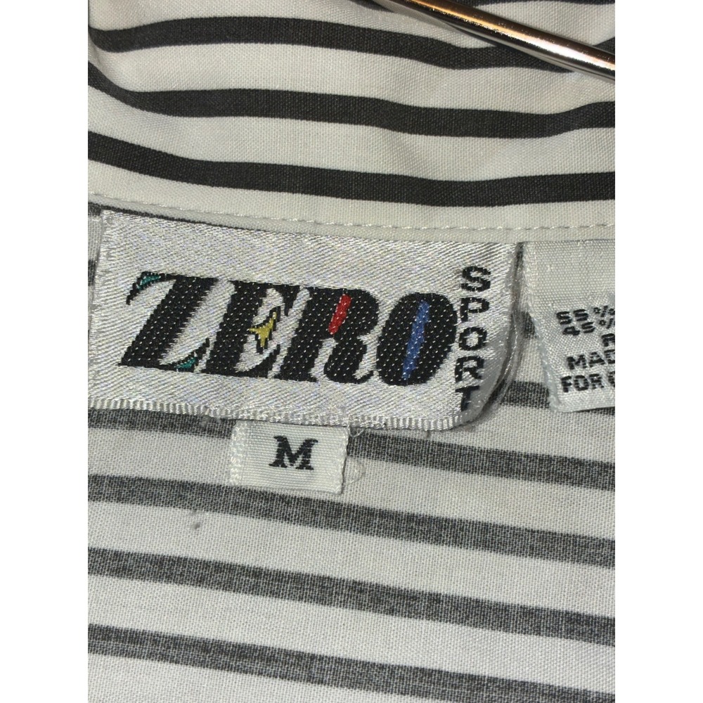 Vintage Zero Sport Black White Striped Button Down Shirt Embroidered Size M - Picture 2 of 4